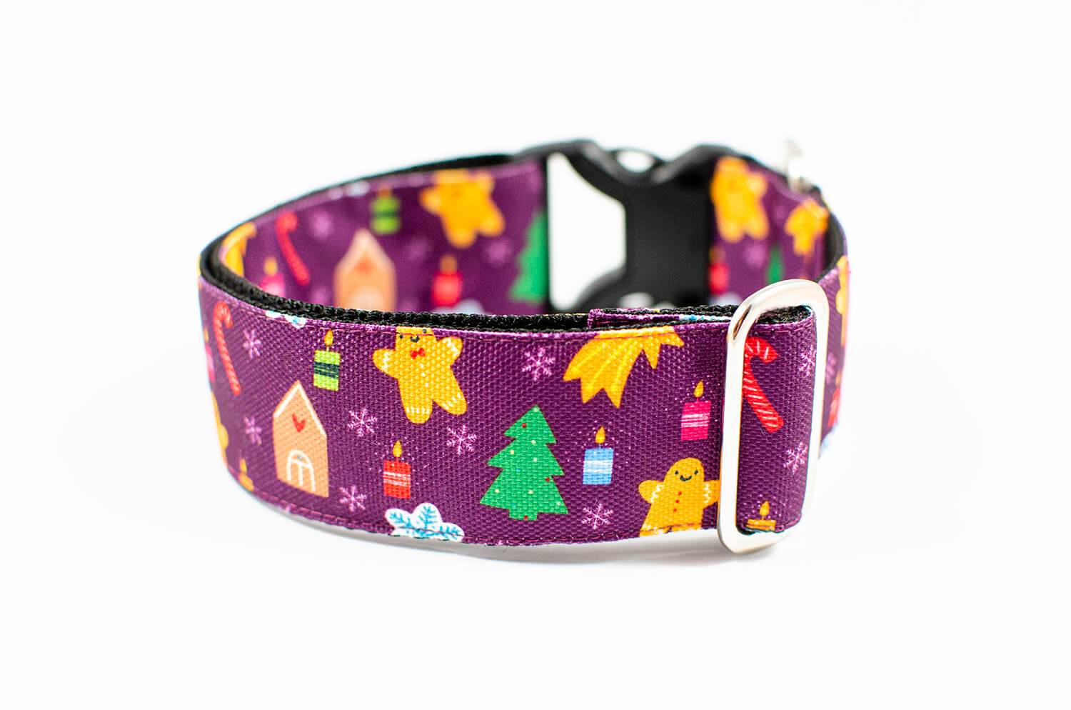 purple christmas - gingerbread dog collar with buckle