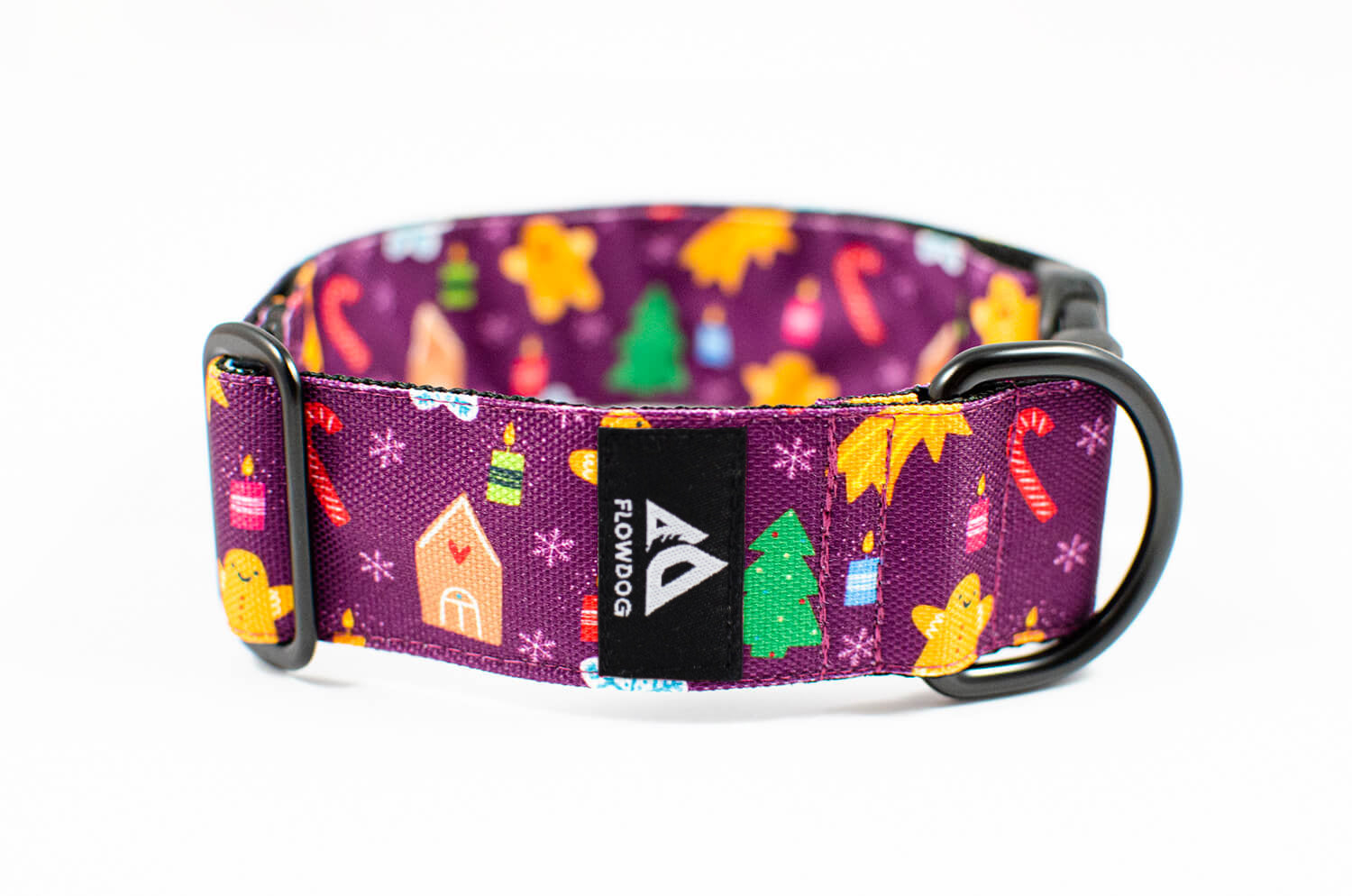 purple christmas - gingerbread dog collar with buckle