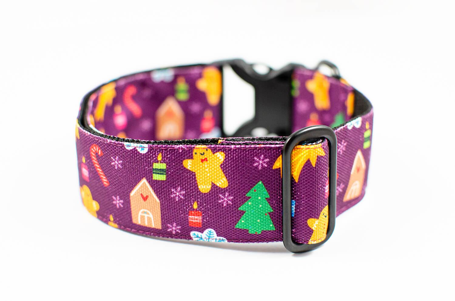 purple christmas - gingerbread dog collar with buckle