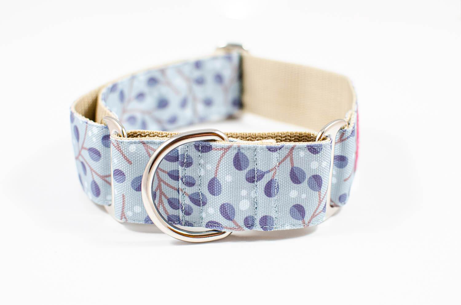 frostwork blue floral martingale dog collar