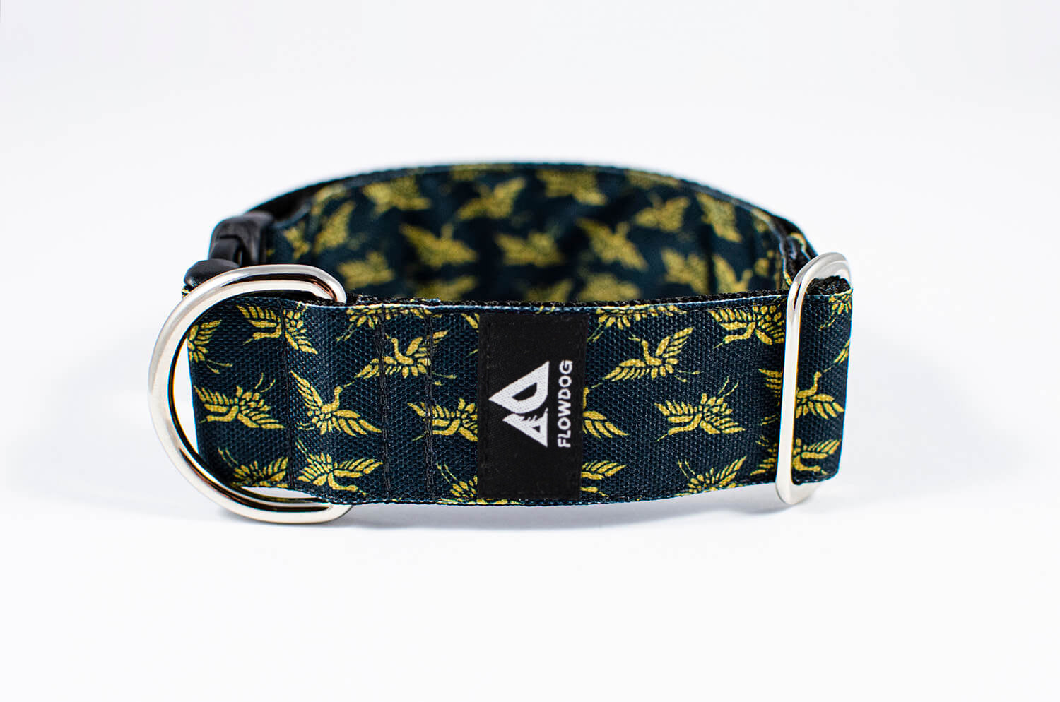 japanese crane black and gold dog collar with buckle