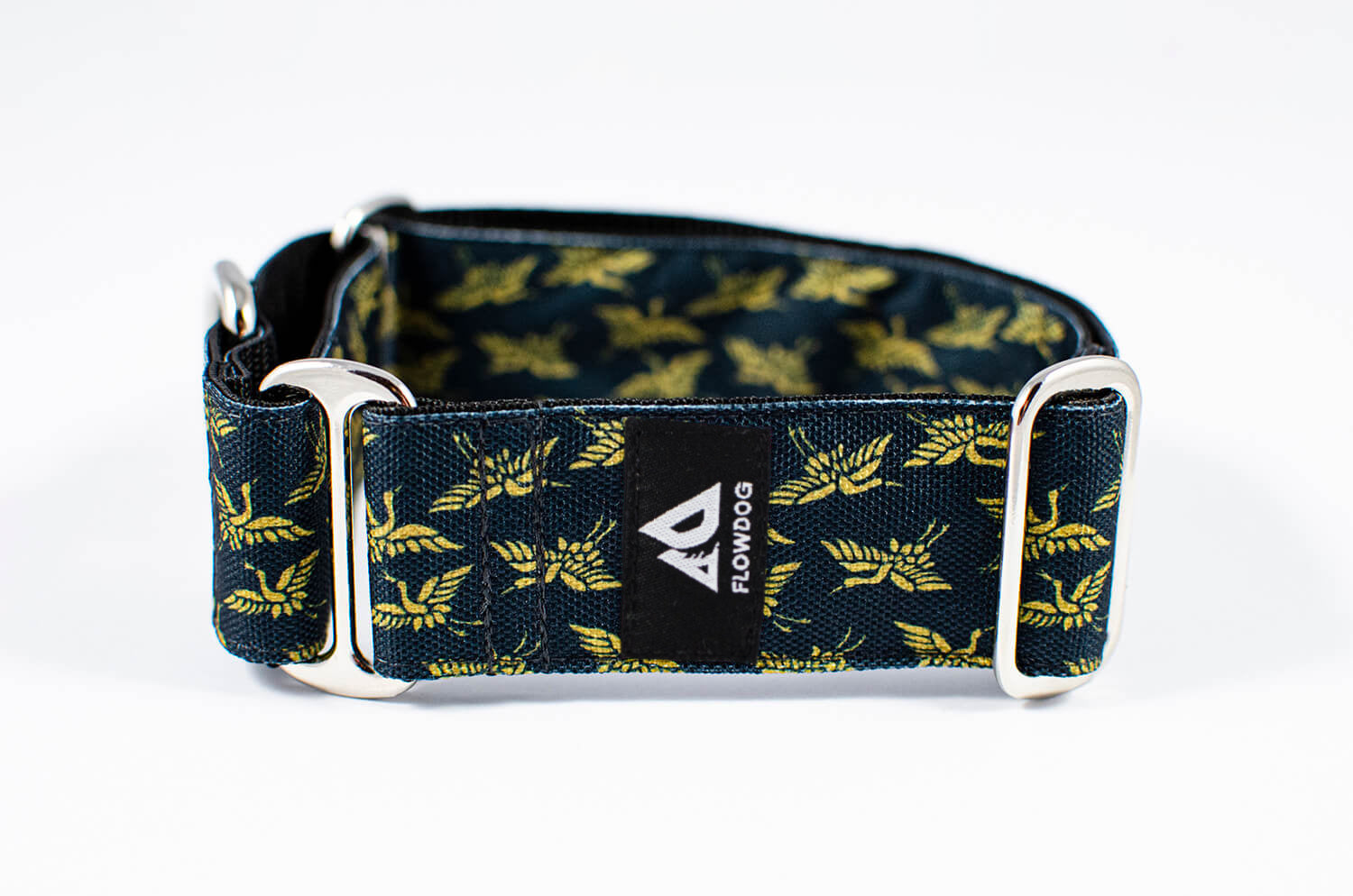 japanese crane black and gold martingale dog collar