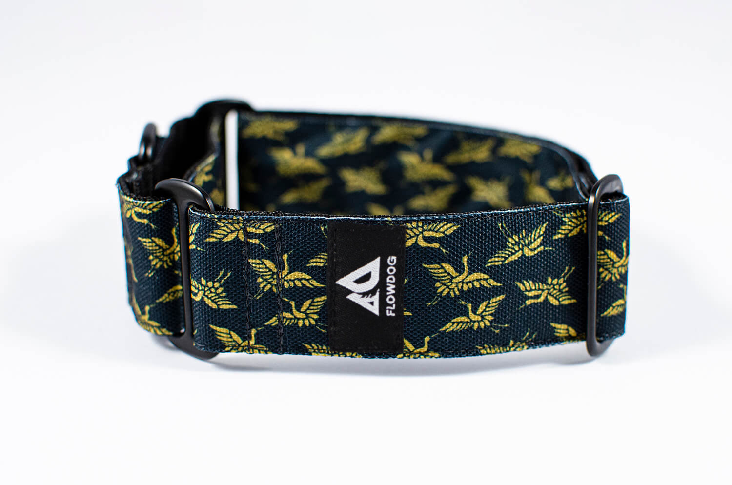 japanese crane black and gold martingale dog collar