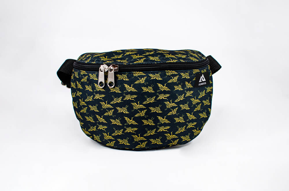 japanese crane black and gold fanny pack