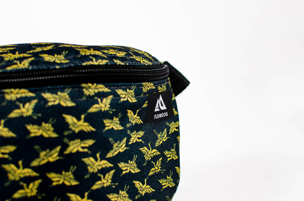 japanese crane black and gold fanny pack