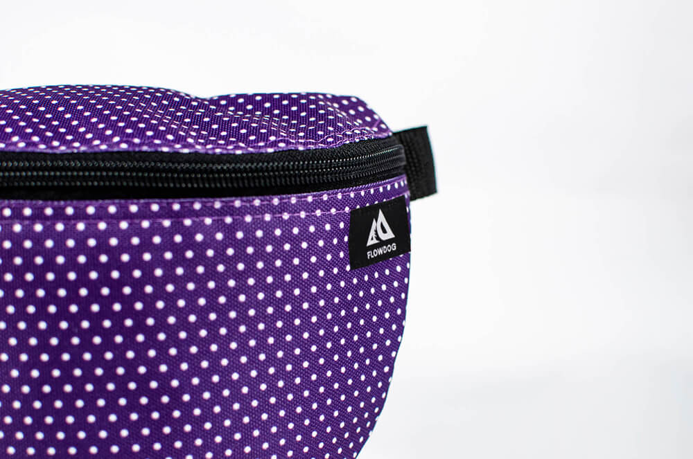 purple dotted fanny pack