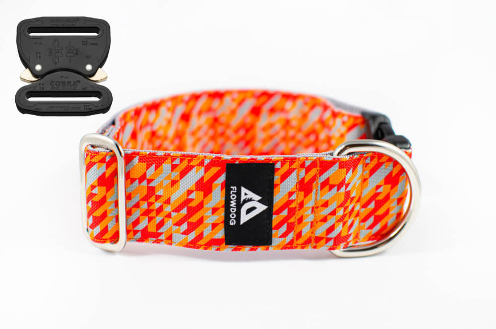 orange geometric dog collar with austrialpin buckle