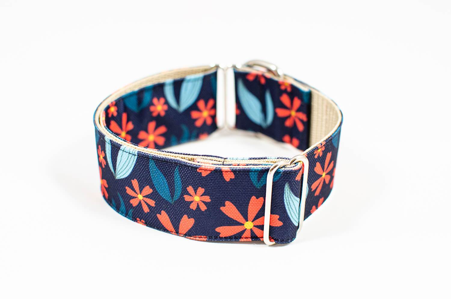 gerbera blue floral slip-on dog collar