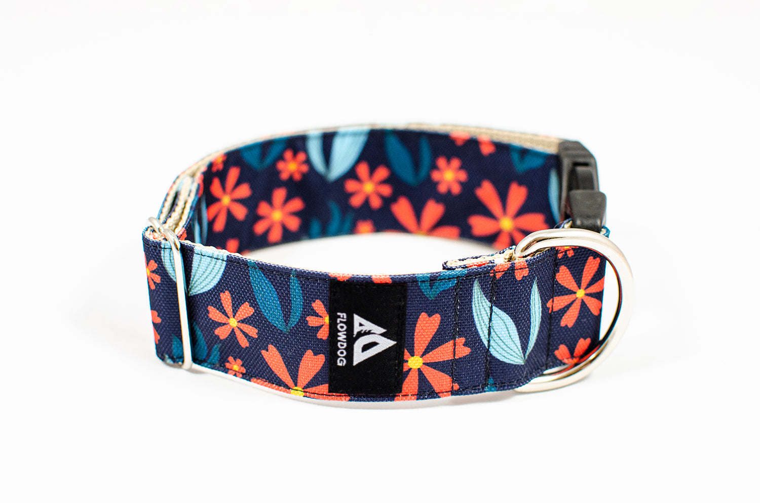 blue floral gerbera dog collar with buckle