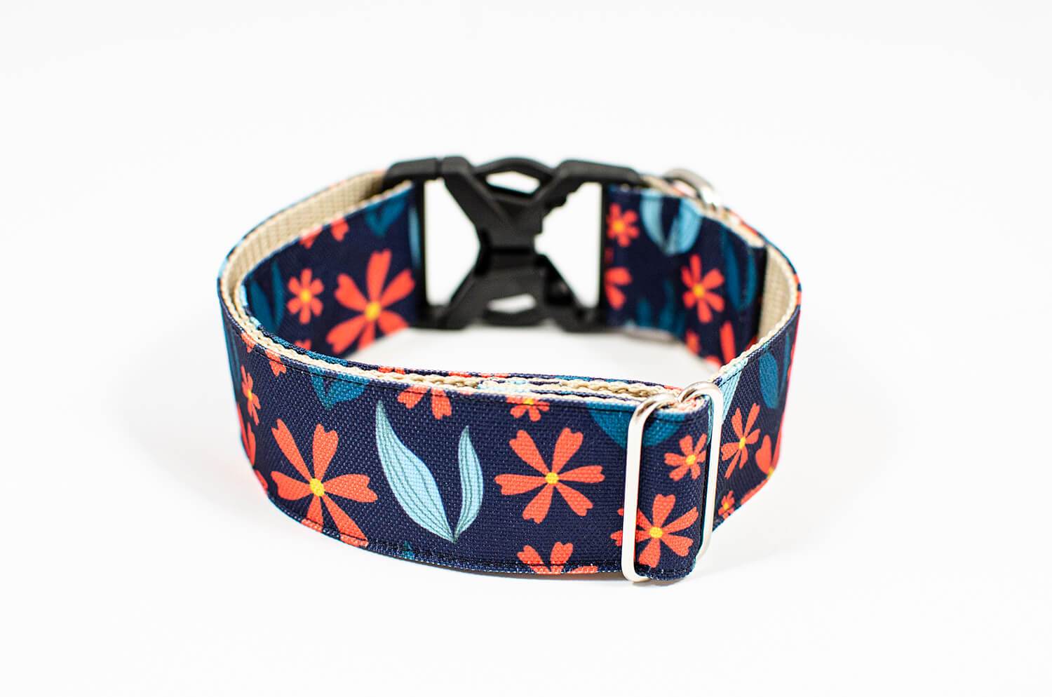 blue floral gerbera dog collar with buckle