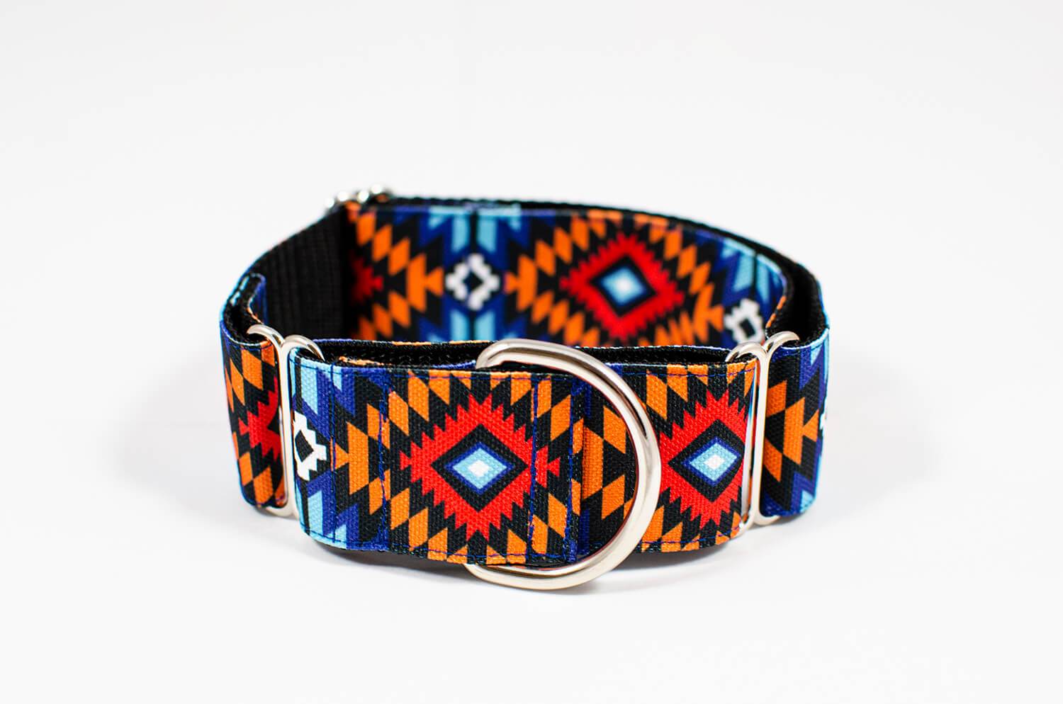 black forest red blue western martingale dog collar