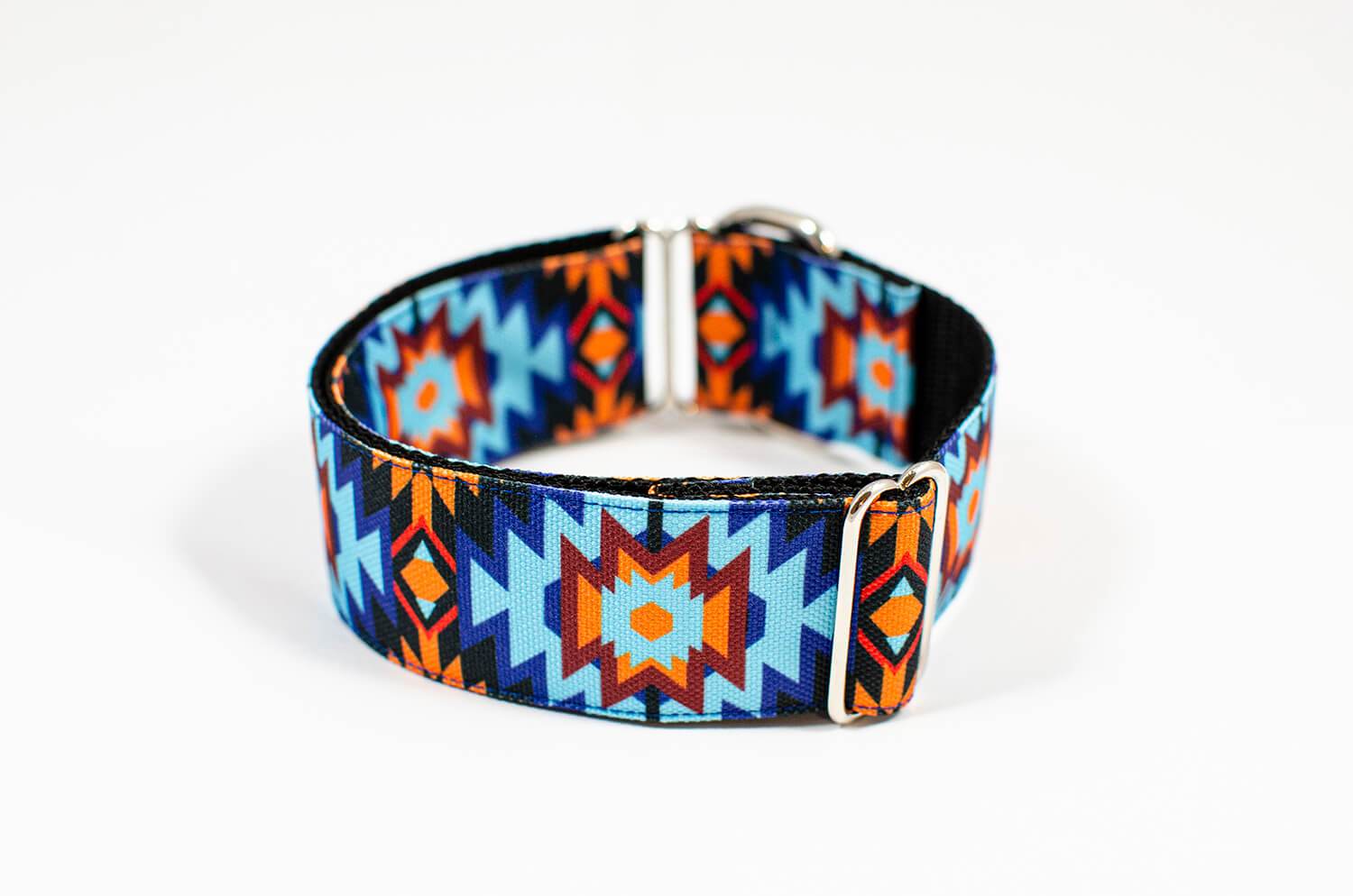 black sea blue aztec slip-on dog collar