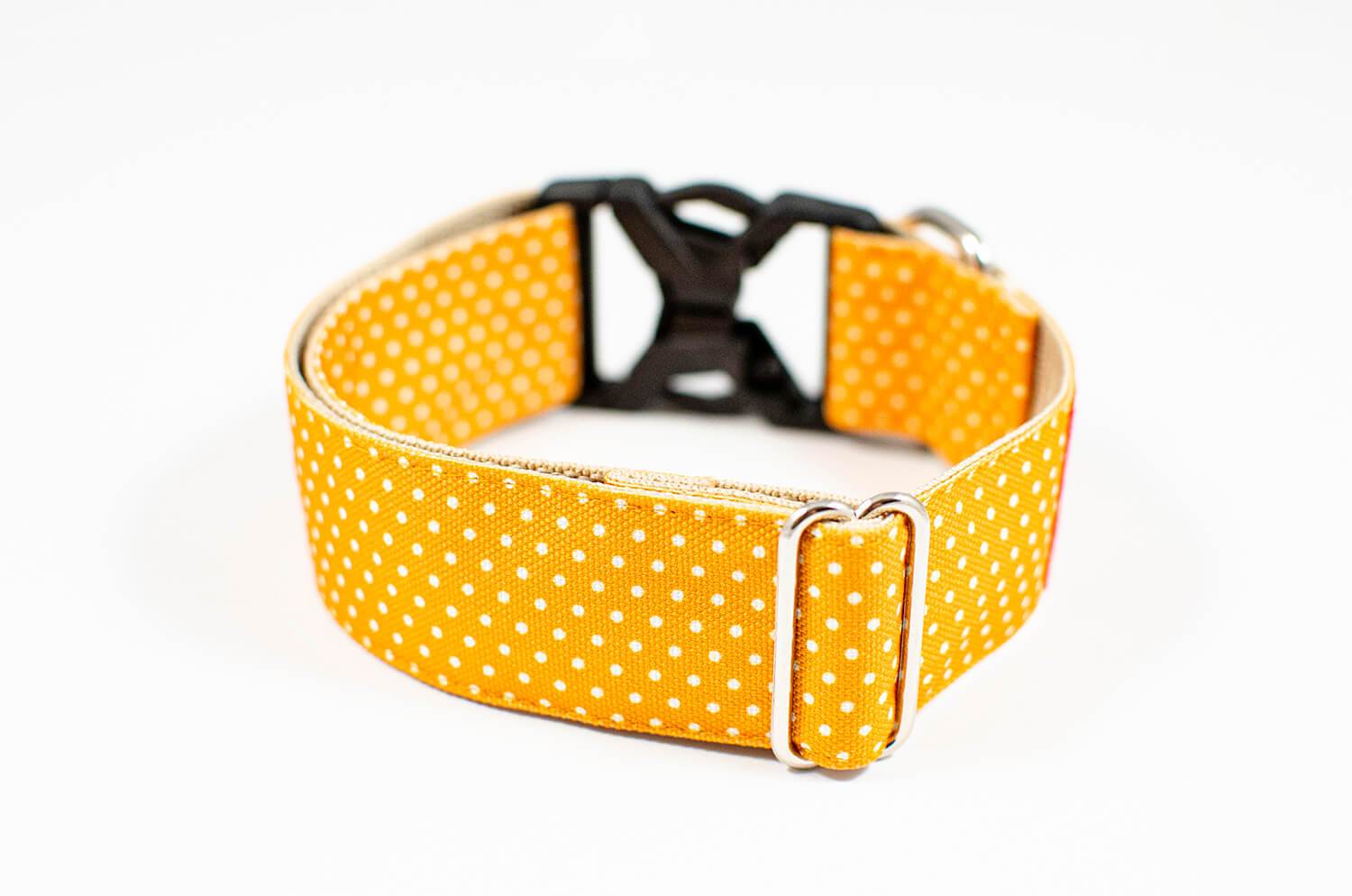 yellow dotted dog collar with buckle