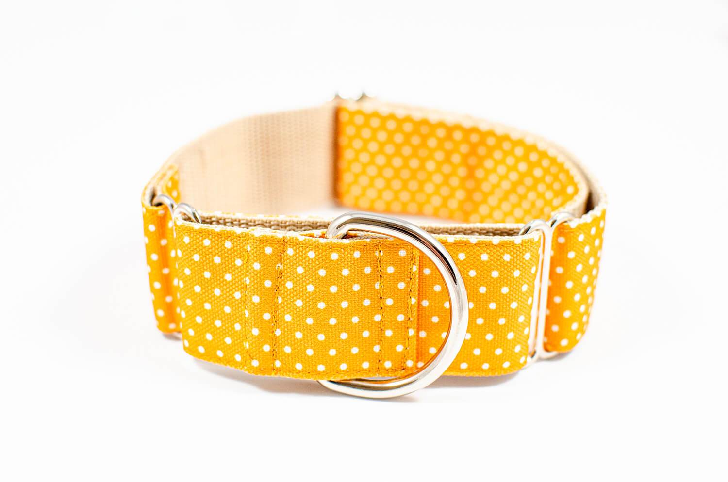 Sárga pöttyös mintás széles félfojtó kutya nyakörv - Sárga Pöttyös Flowdog nyakörv - Egyedi félfojtó nyakörvyellow dotted martingale dog collar