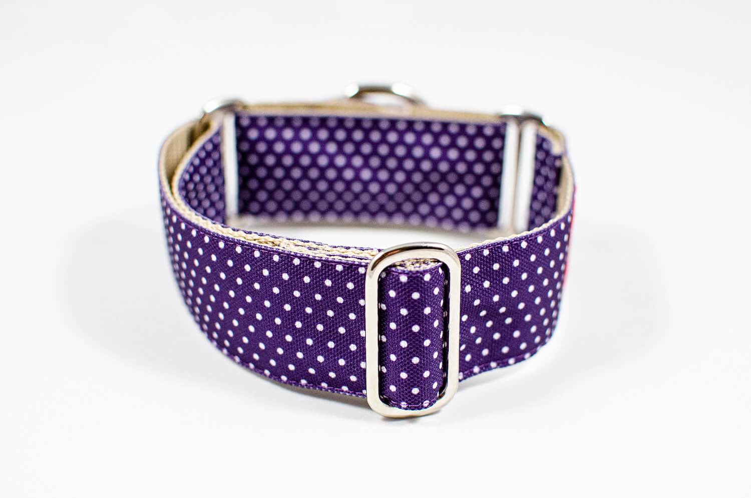 purple dotted martingale dog collar