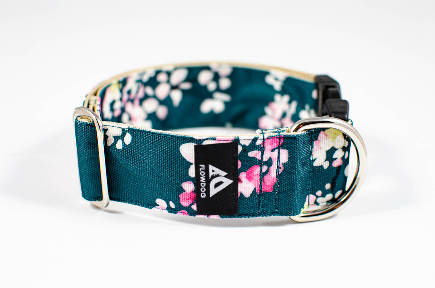 green floral cherry blossom dog collar with buckle