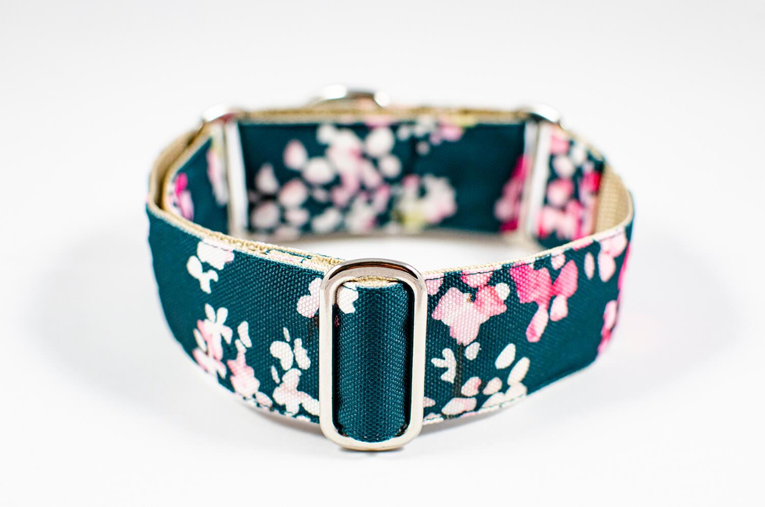 cherry blossom green floral martingale dog collar