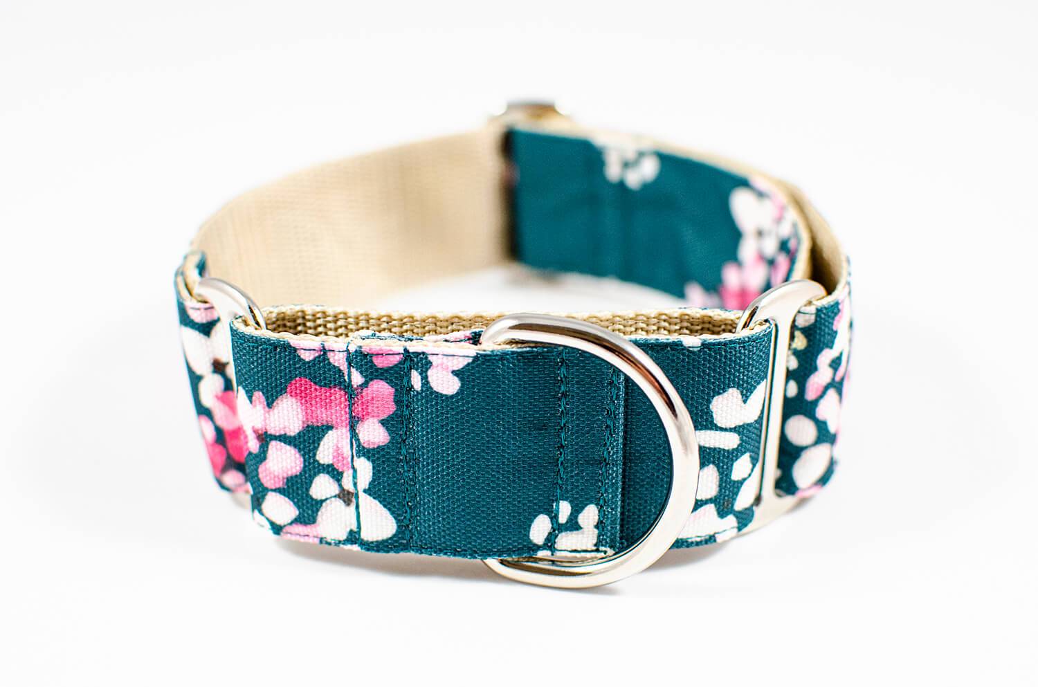 cherry blossom green floral martingale dog collar